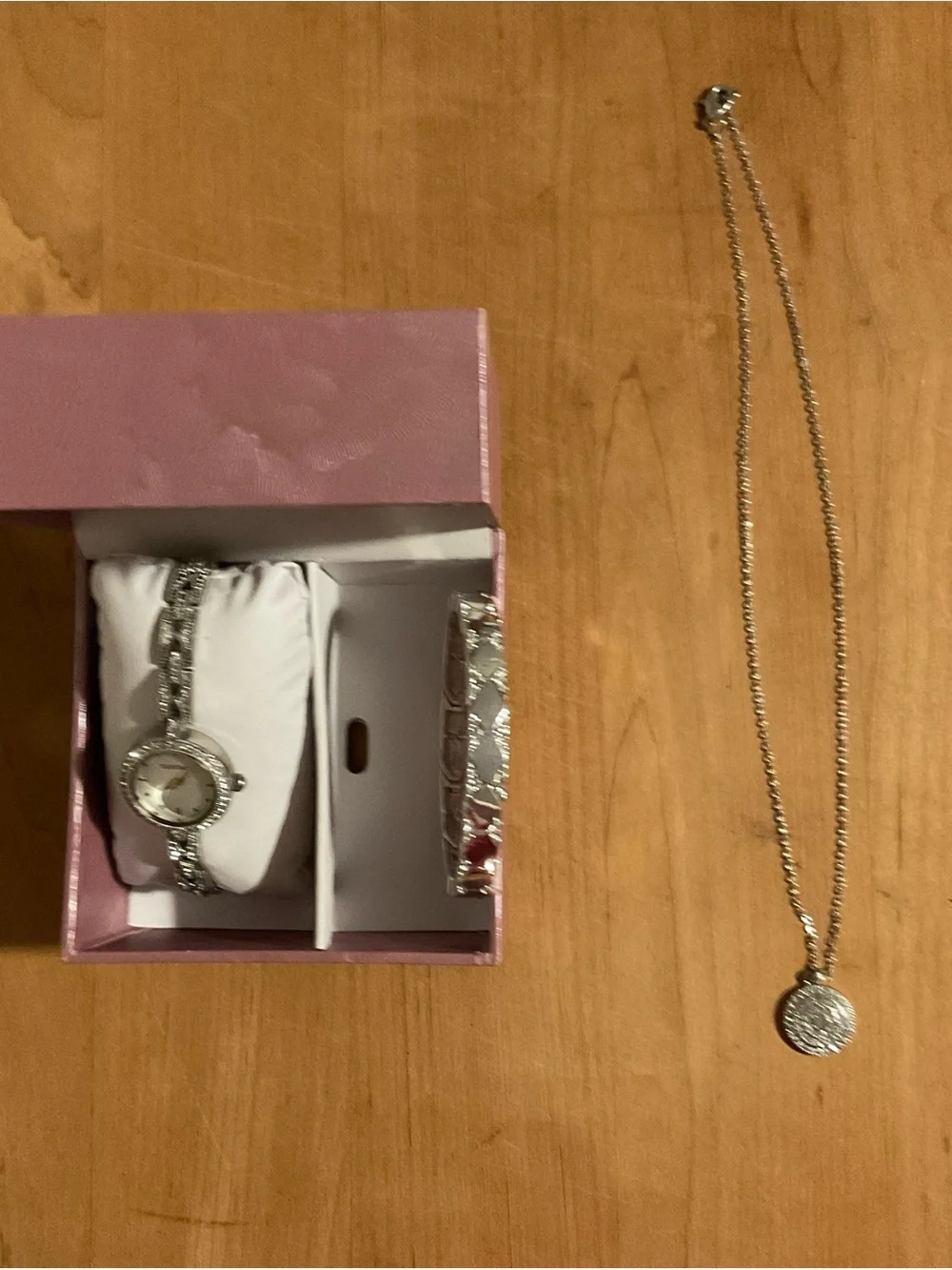 Ellen Tracy Silver-Tone Watch, Bracelet & Pendant Necklace Set